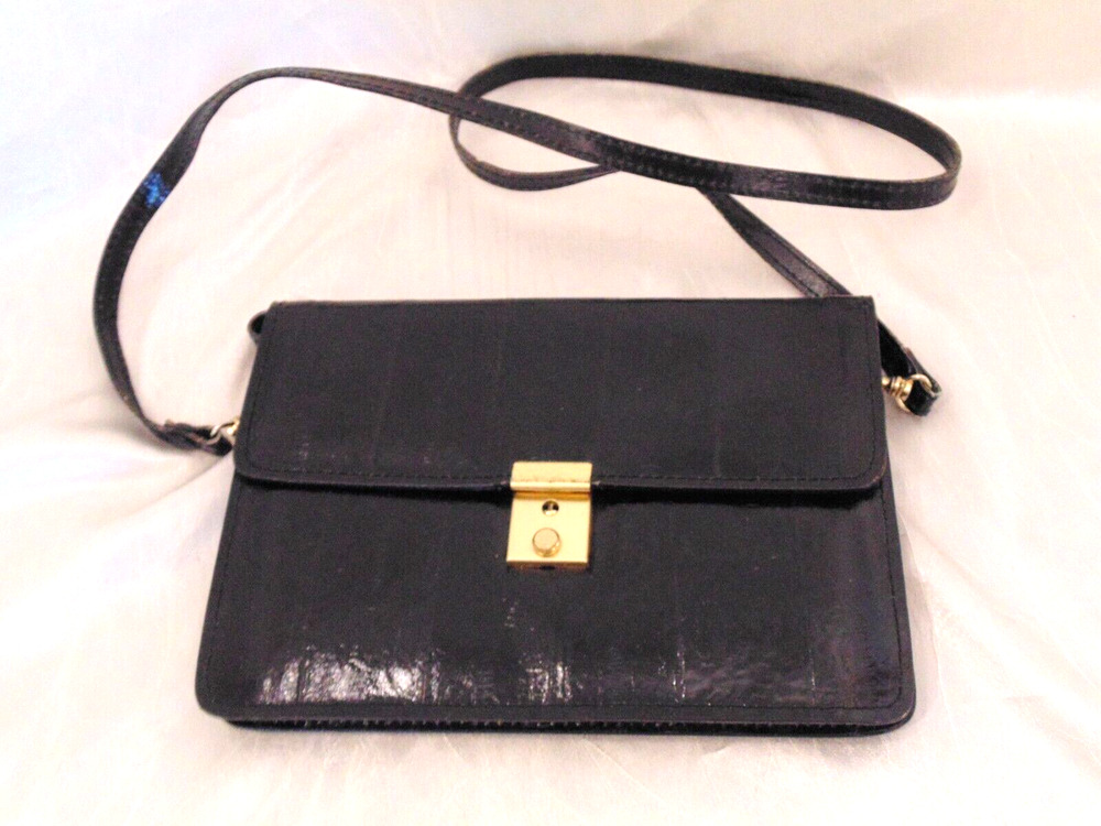 Vtg VIVACE Shiny Black Exotic Leather Crossbody Bag Wristlet Clutch Purse NEW